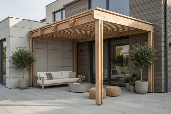 Attached patio cover providing backyard shade