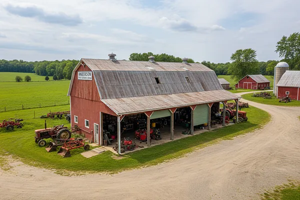 Agricultural workshop with large sliding doors