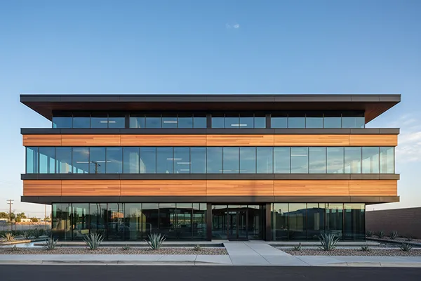 Post frame office building with modern facade