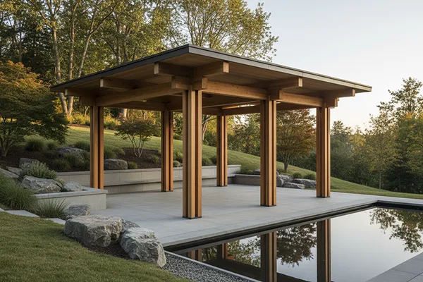 Freestanding pavilion structure in outdoor setting